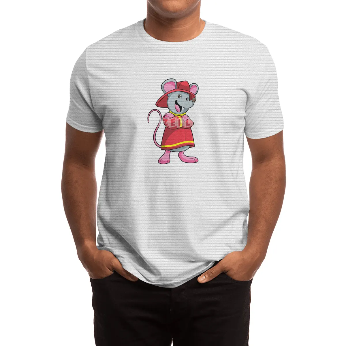 Mouse as Firefighter with Helmet Spor T-Shirt