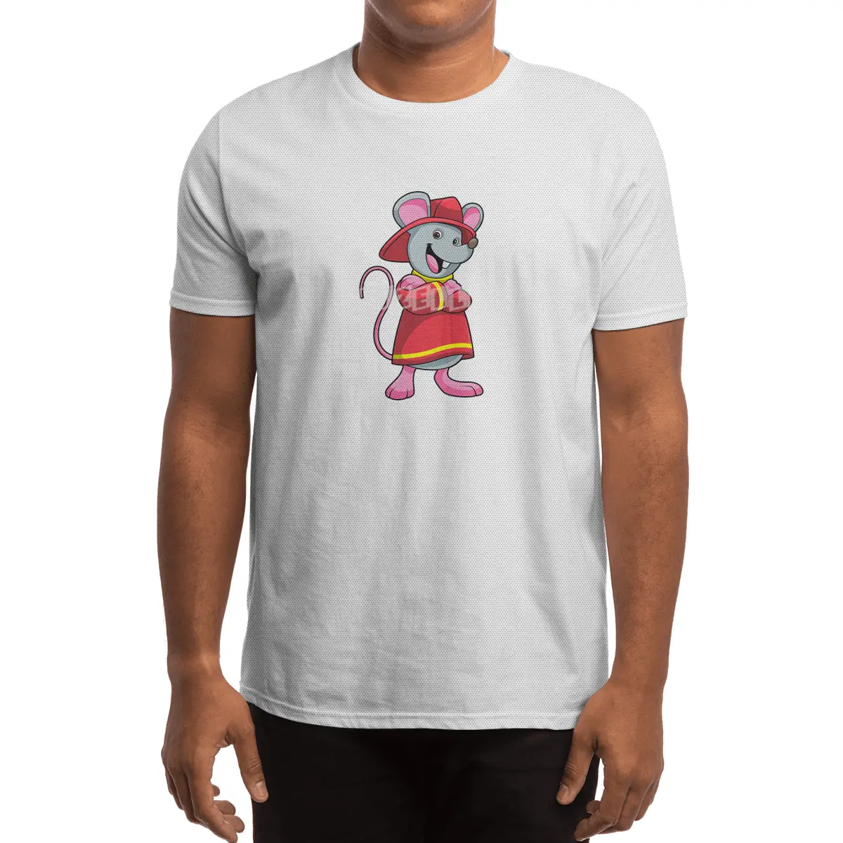 Mouse as Firefighter with Helmet Spor T-Shirt