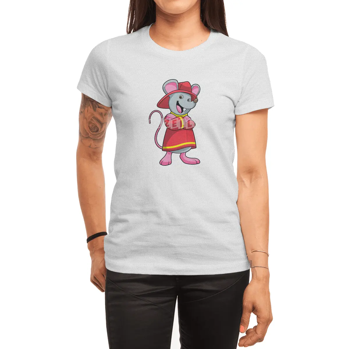 Mouse as Firefighter with Helmet Spor T-Shirt