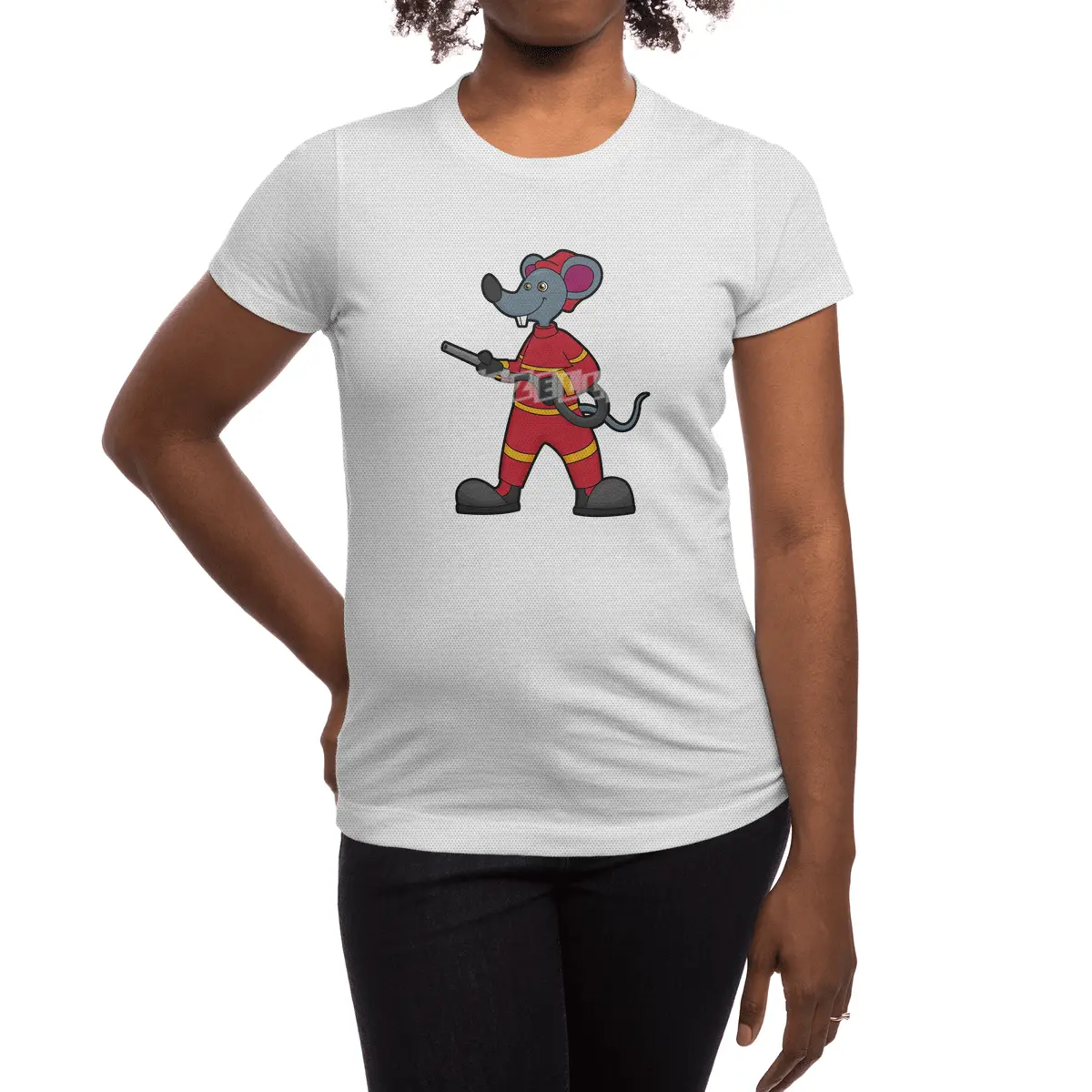 Mouse as Firefighter with Hose Spor T-Shirt