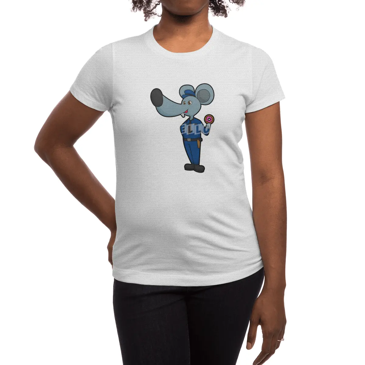 Mouse as Police officer with Donut Spor T-Shirt