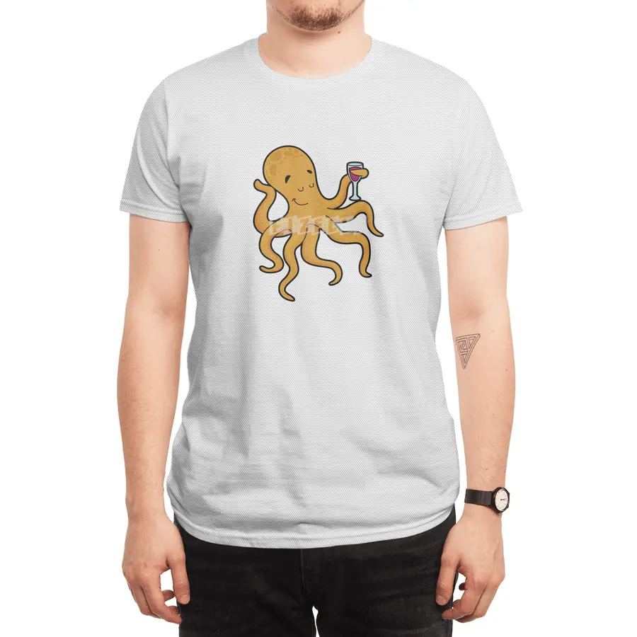 Octopus with Glass of Juice Spor T-Shirt