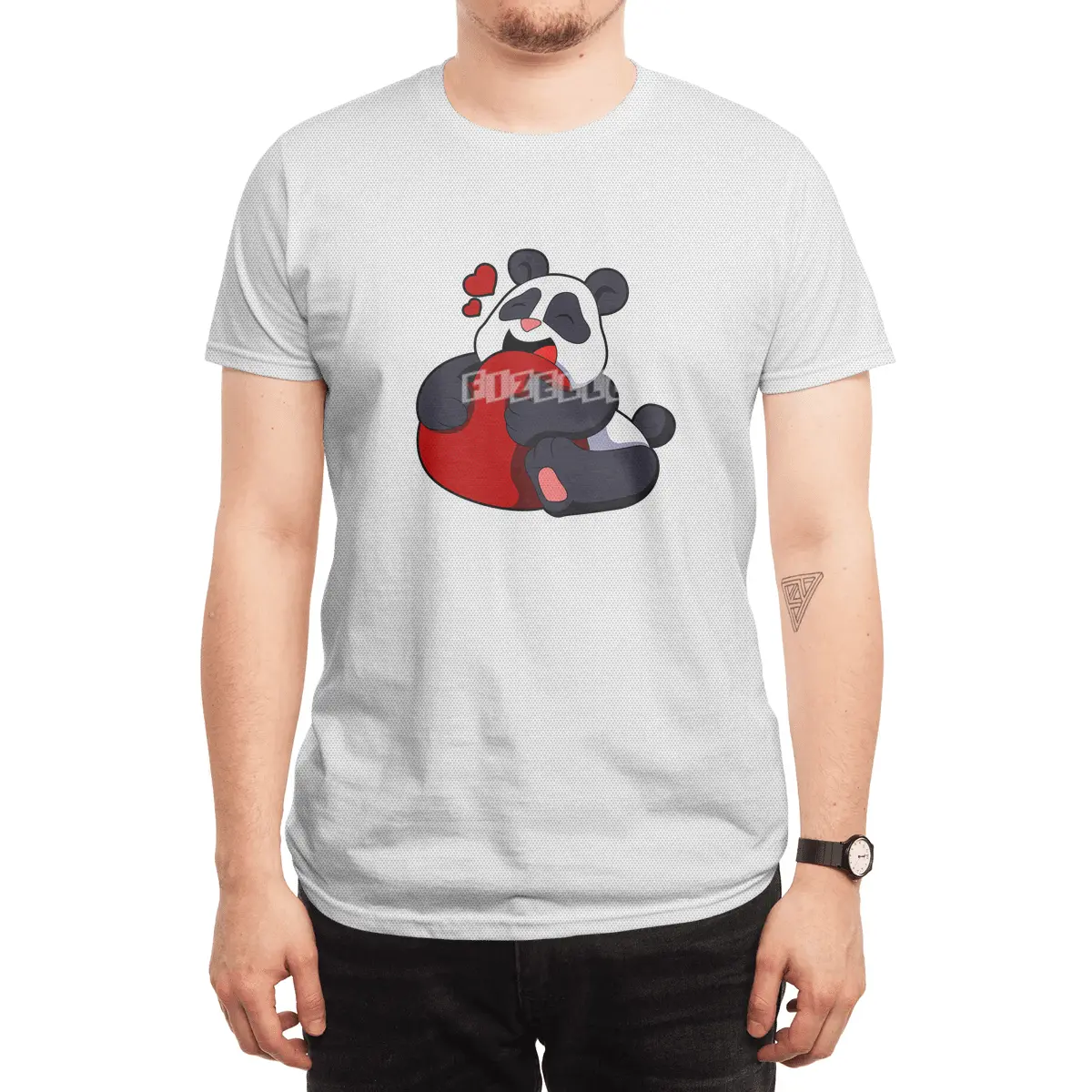 Panda - Love with Heart Spor T-Shirt
