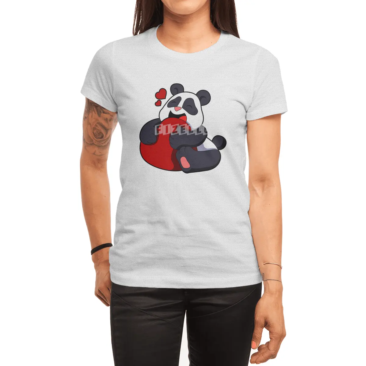 Panda - Love with Heart Spor T-Shirt