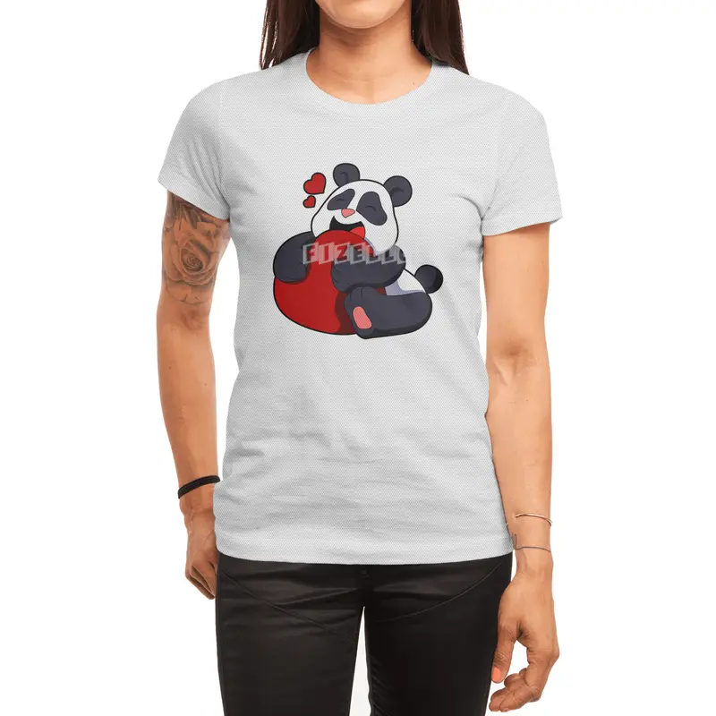 Panda - Love with Heart Spor T-Shirt