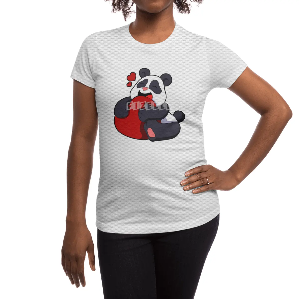 Panda - Love with Heart Spor T-Shirt