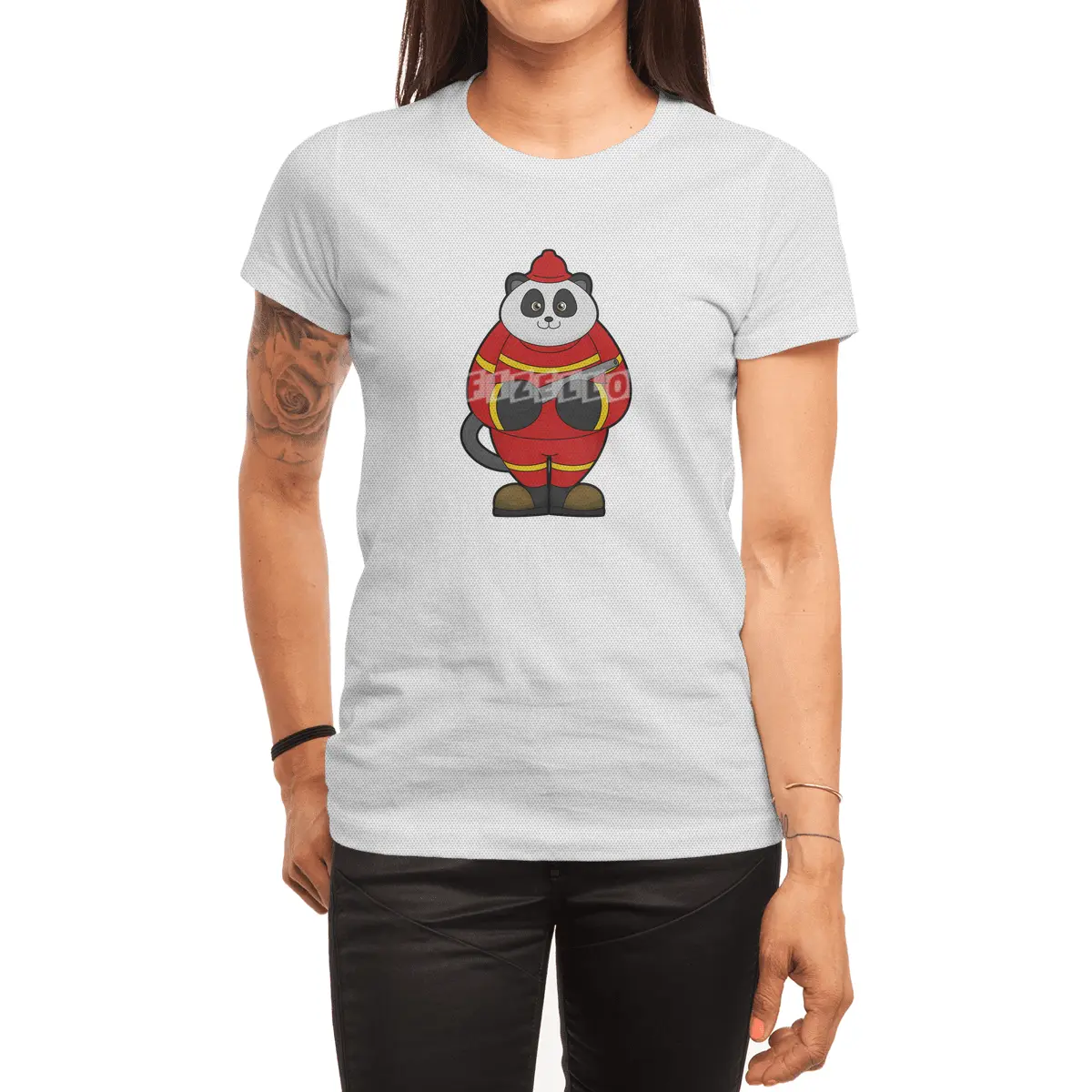 Panda as Firefighter with Hose Spor T-Shirt