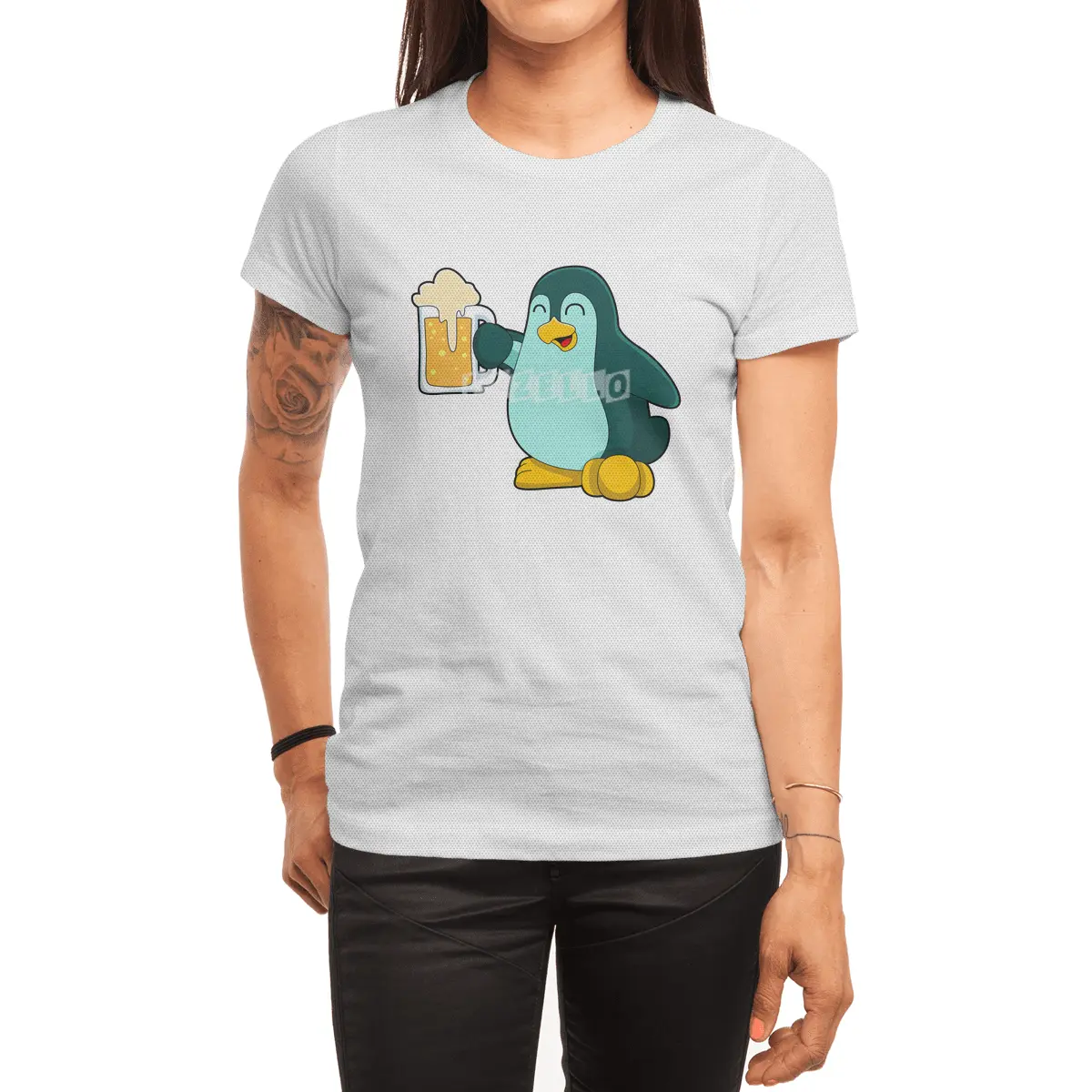 Penguin with Glass of Beer Spor T-Shirt
