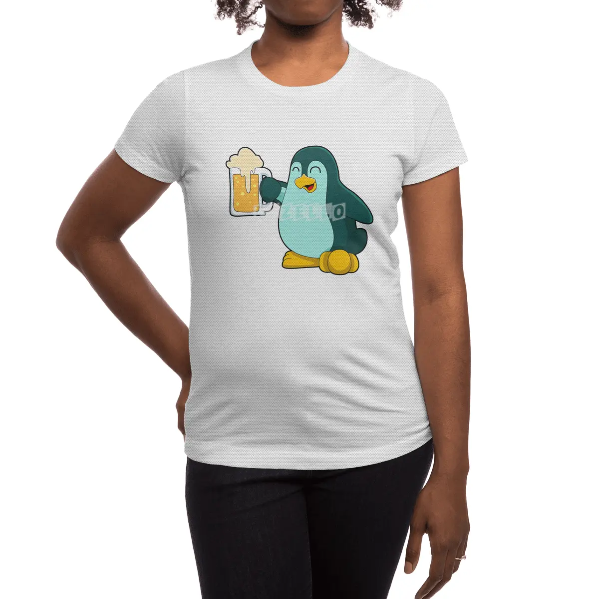Penguin with Glass of Beer Spor T-Shirt