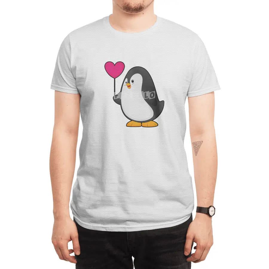 Penguin with Heart Balloon Spor T-Shirt