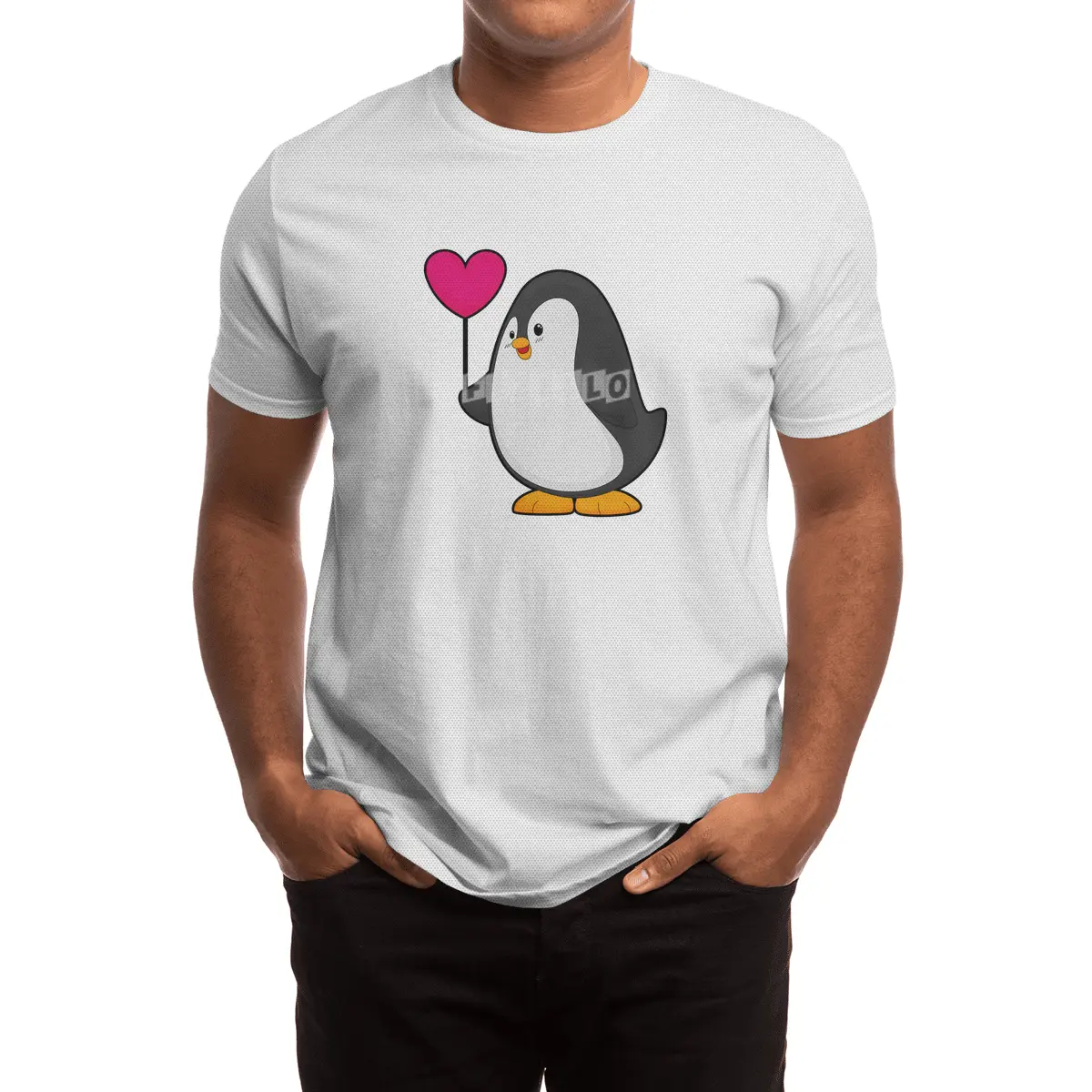 Penguin with Heart Balloon Spor T-Shirt