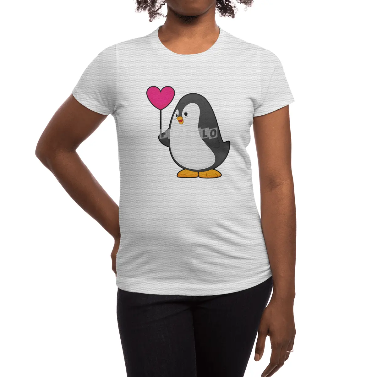 Penguin with Heart Balloon Spor T-Shirt