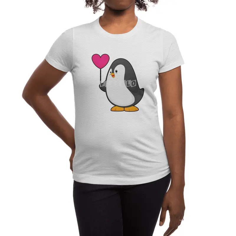 Penguin with Heart Balloon Spor T-Shirt