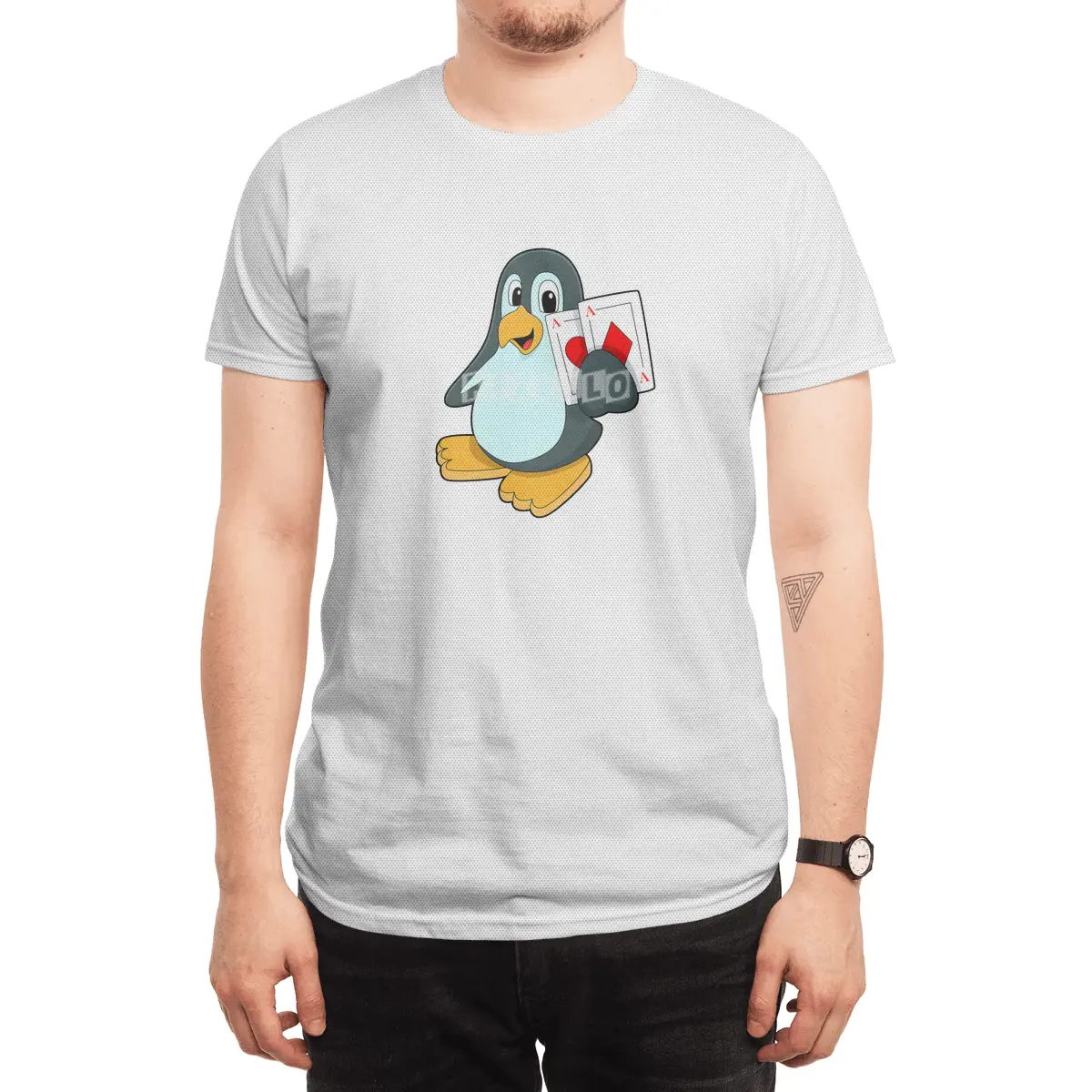 Penguin with Poker cards Spor T-Shirt