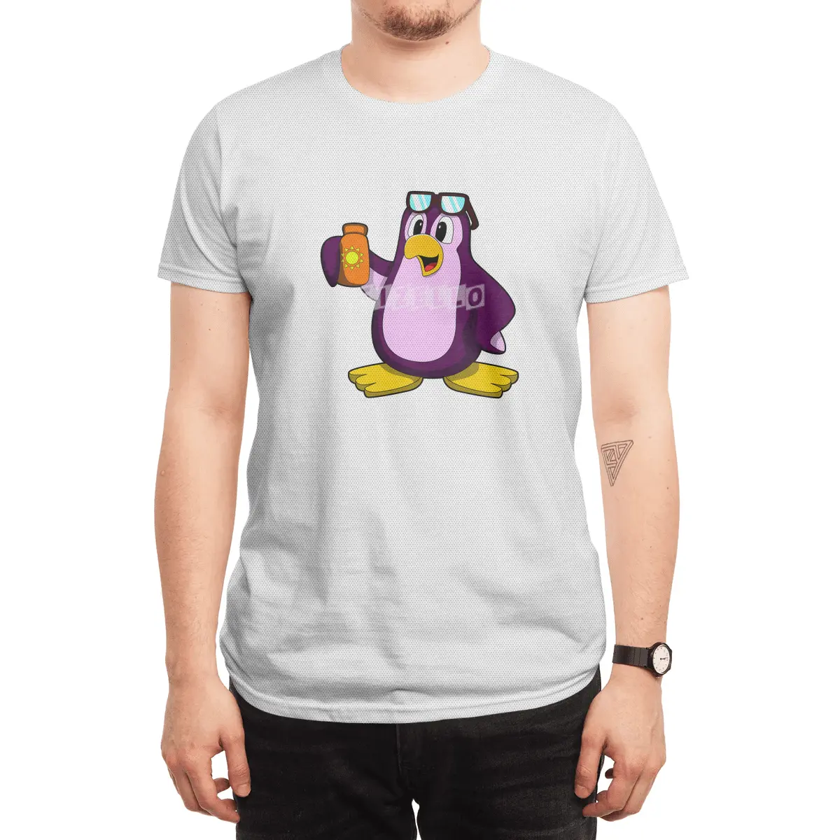 Penguin with Suncream & Sunglasses Spor T-Shirt