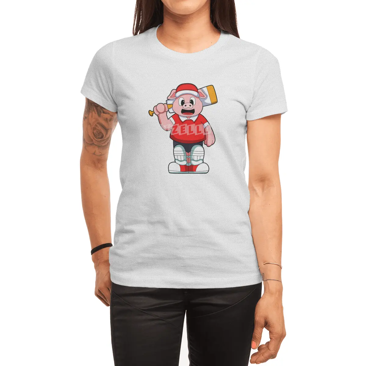 Pig as Batsman with Cricket bat Spor T-Shirt