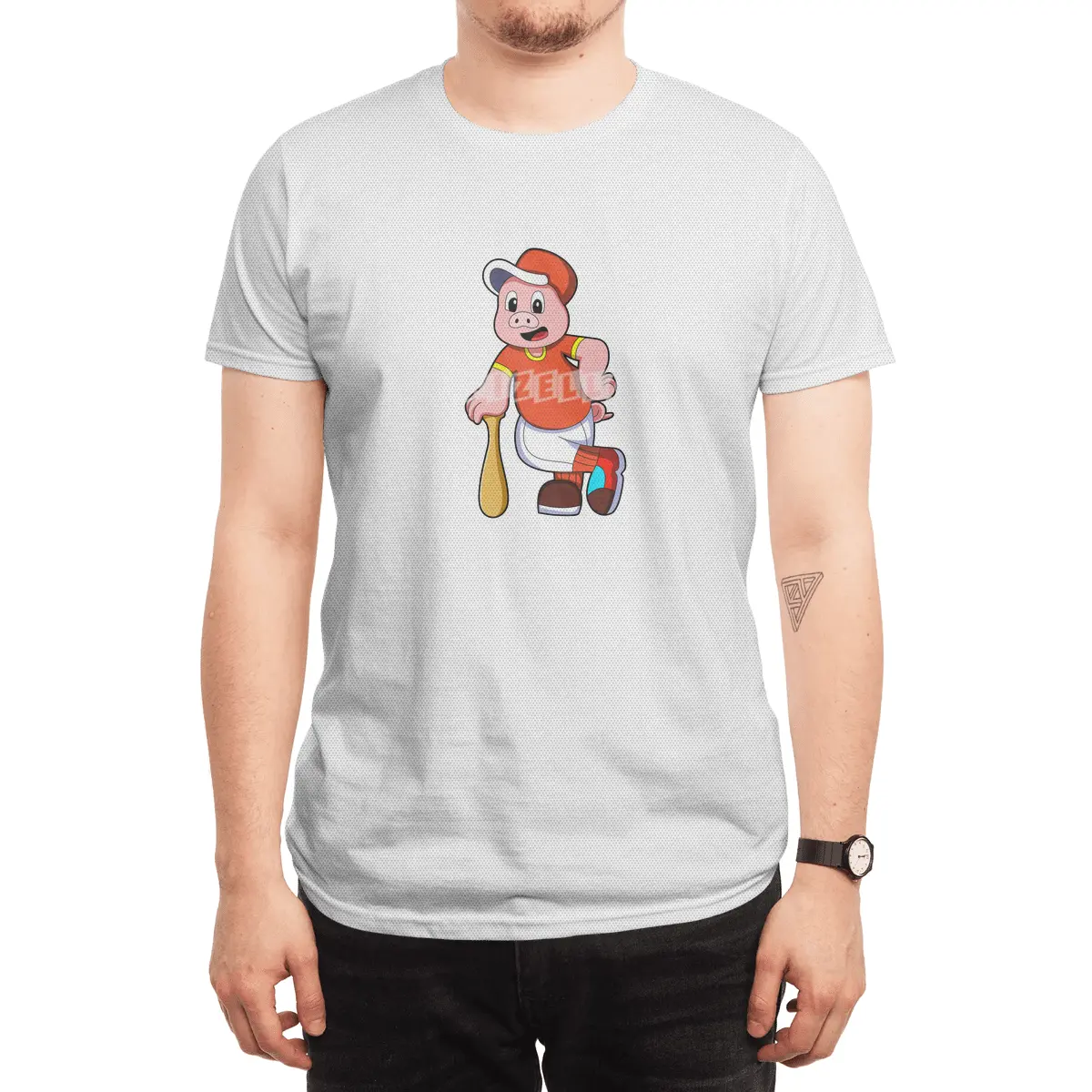 Pig as Batter at Baseball & Cap Spor T-Shirt