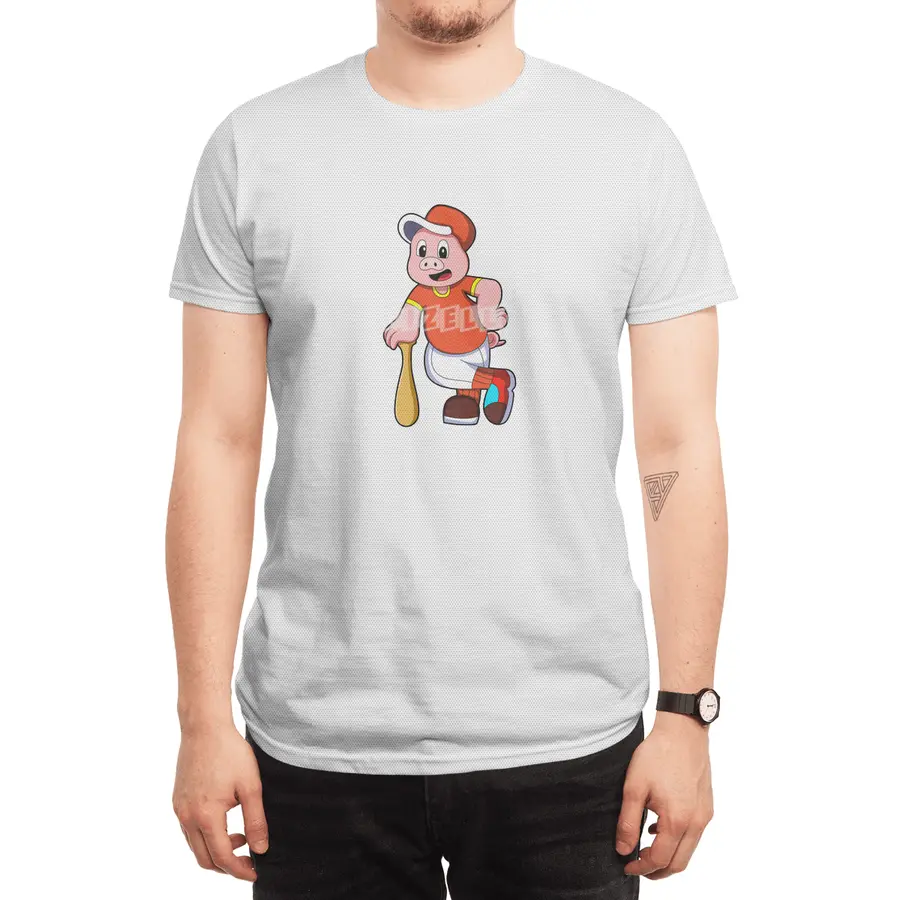 Pig as Batter at Baseball & Cap Spor T-Shirt