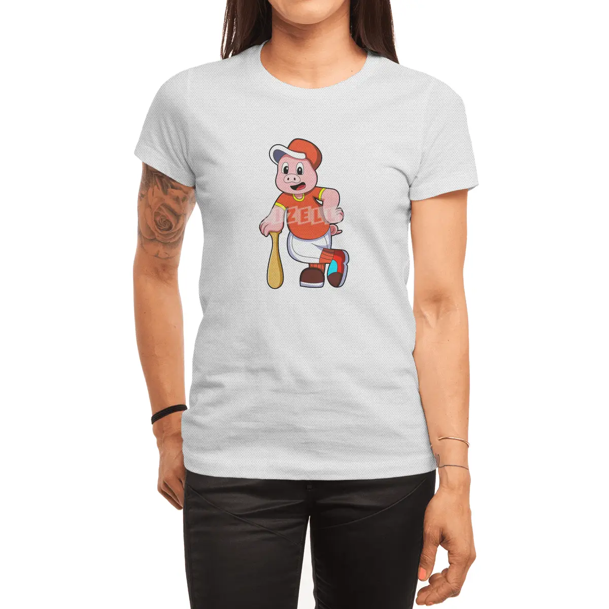 Pig as Batter at Baseball & Cap Spor T-Shirt