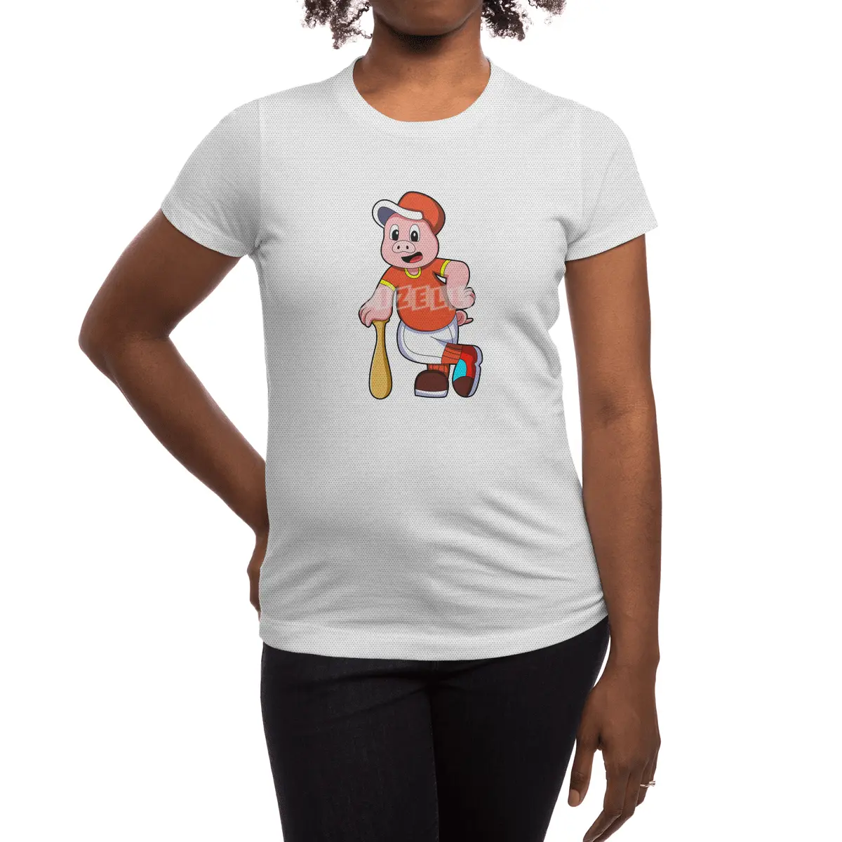 Pig as Batter at Baseball & Cap Spor T-Shirt