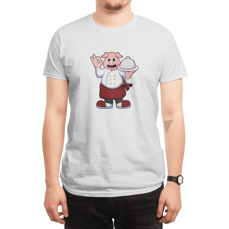 Pig as Cook with Cooking apron & Serving plate Spor T-Shirt