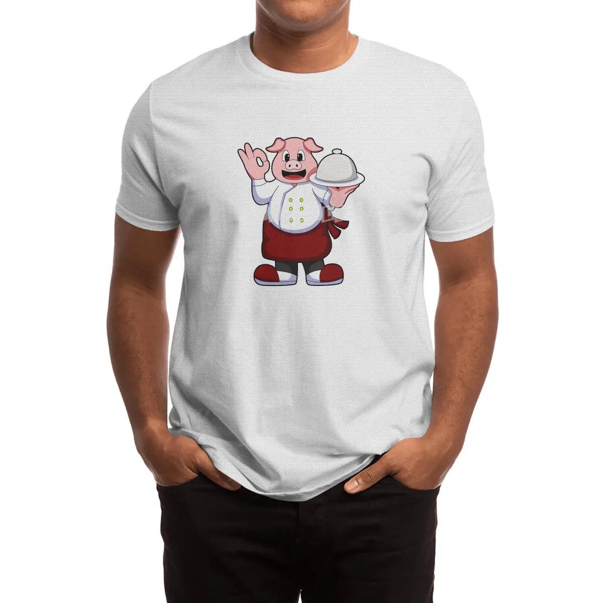 Pig as Cook with Cooking apron & Serving plate Spor T-Shirt