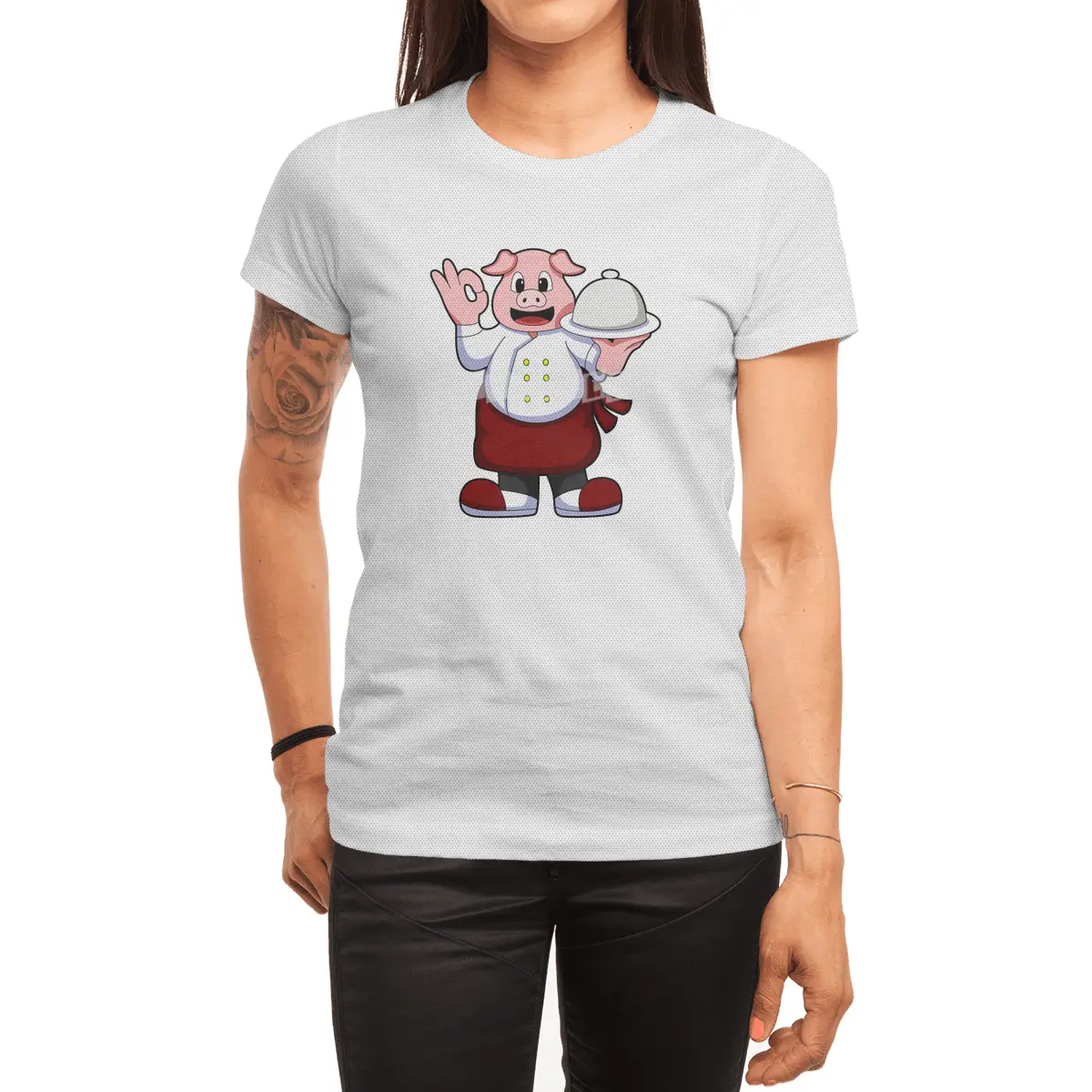 Pig as Cook with Cooking apron & Serving plate Spor T-Shirt