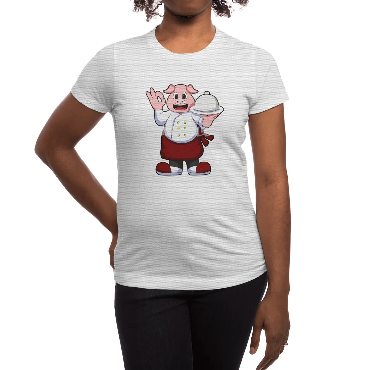 Pig as Cook with Cooking apron & Serving plate Spor T-Shirt