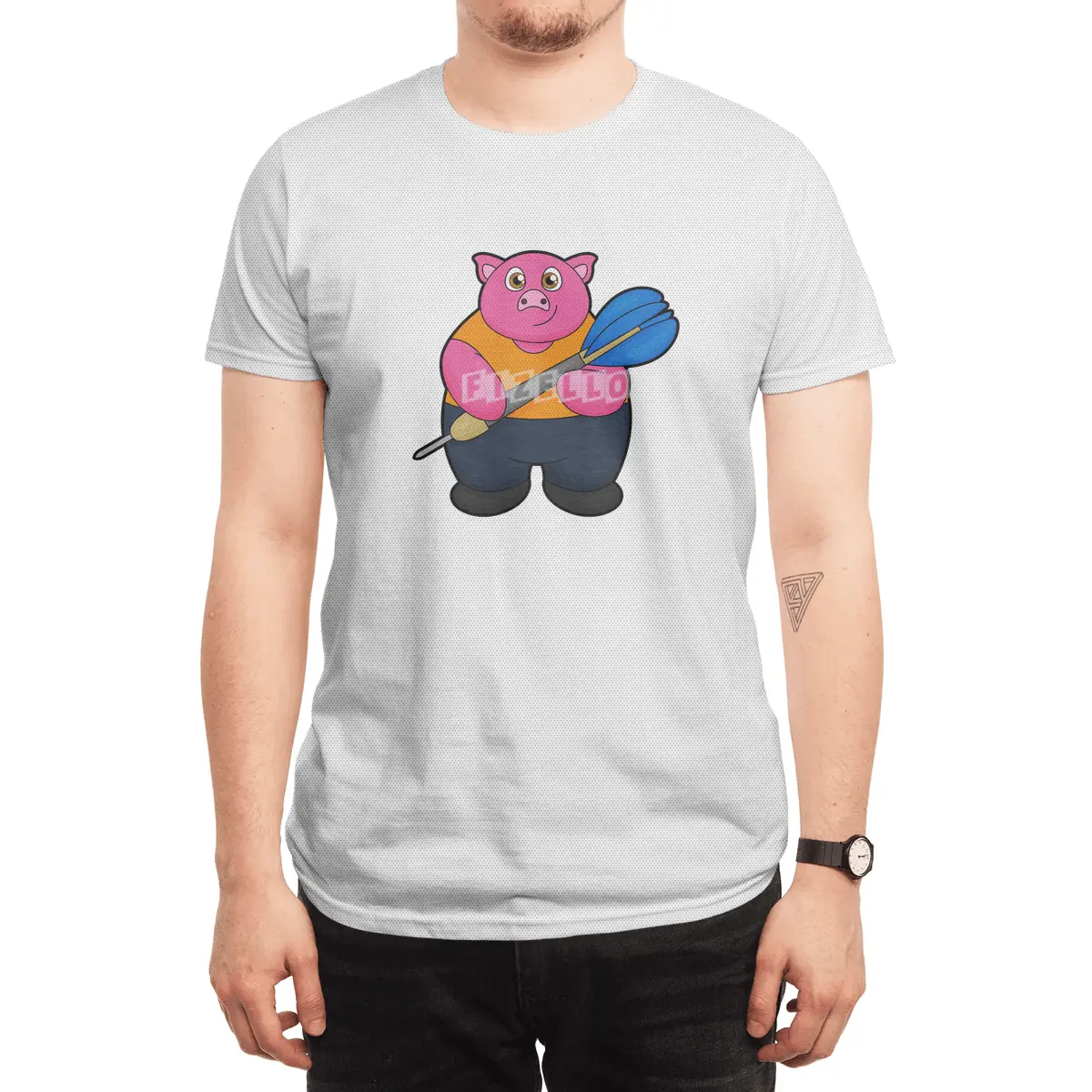 Pig as Dart player with Darts Spor T-Shirt