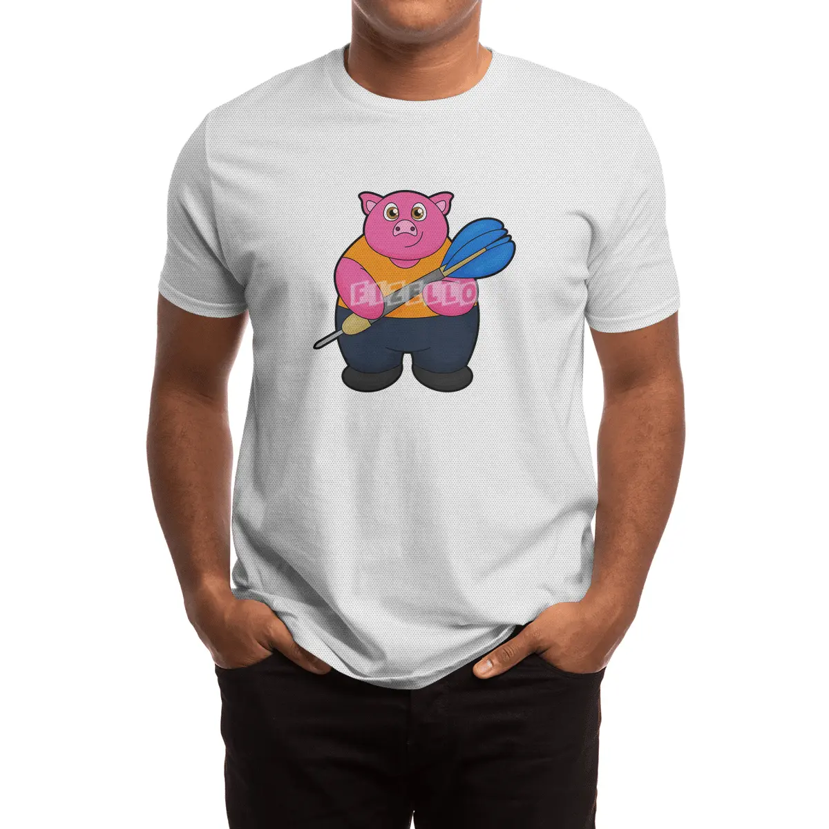 Pig as Dart player with Darts Spor T-Shirt