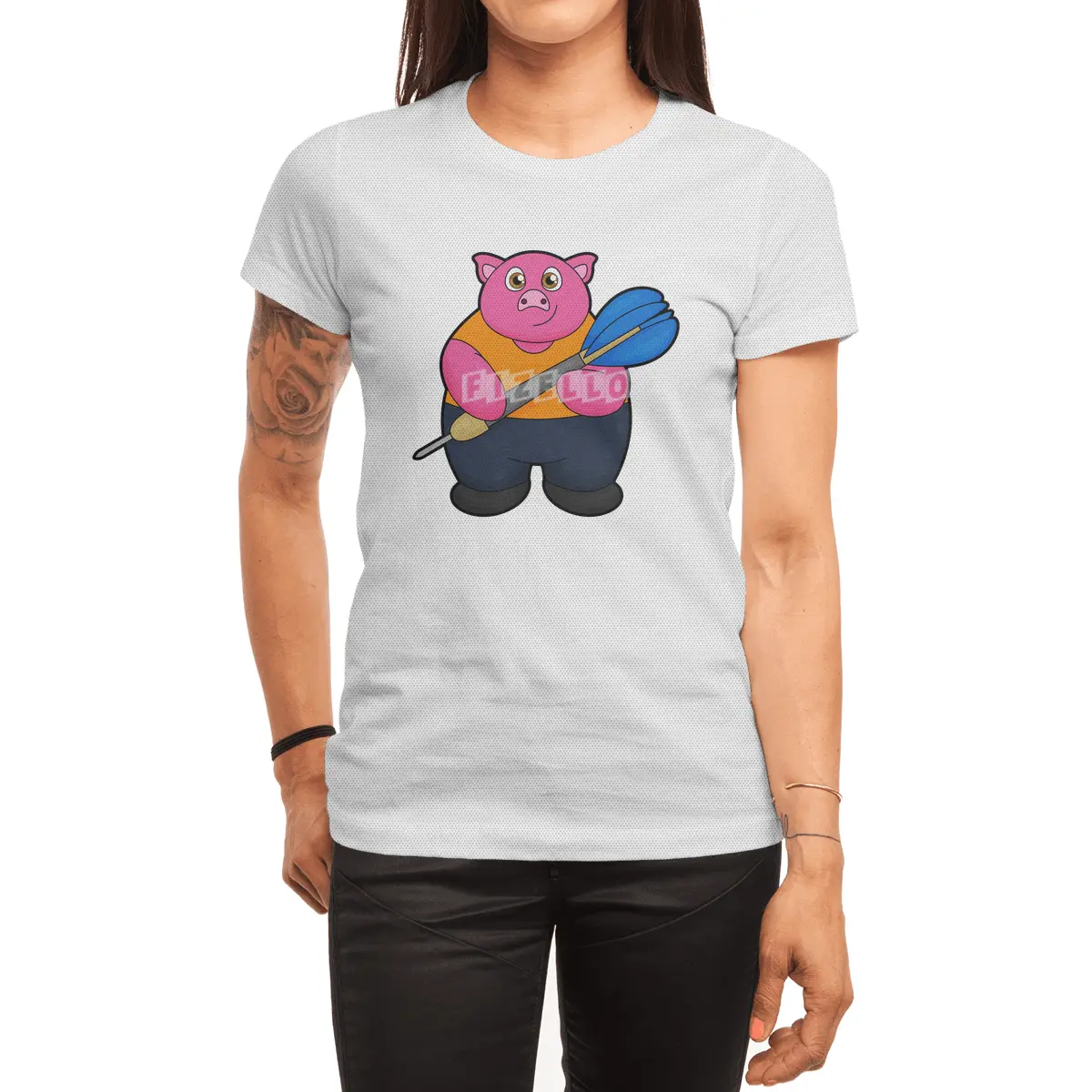 Pig as Dart player with Darts Spor T-Shirt