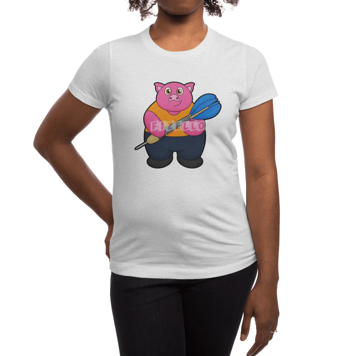 Pig as Dart player with Darts Spor T-Shirt