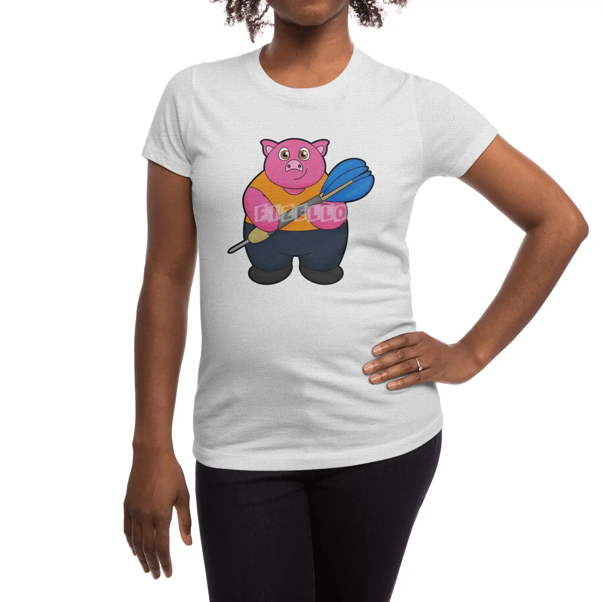 Pig as Dart player with Darts Spor T-Shirt