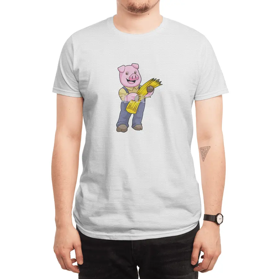 Pig as Farmer with Straw Spor T-Shirt
