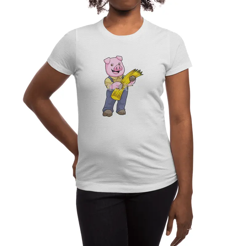 Pig as Farmer with Straw Spor T-Shirt