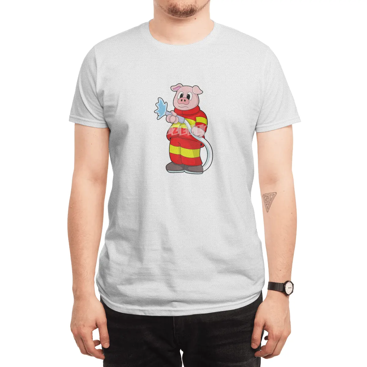 Pig as Firefighter with Hose Spor T-Shirt