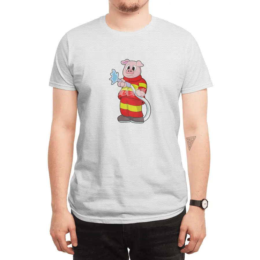 Pig as Firefighter with Hose Spor T-Shirt