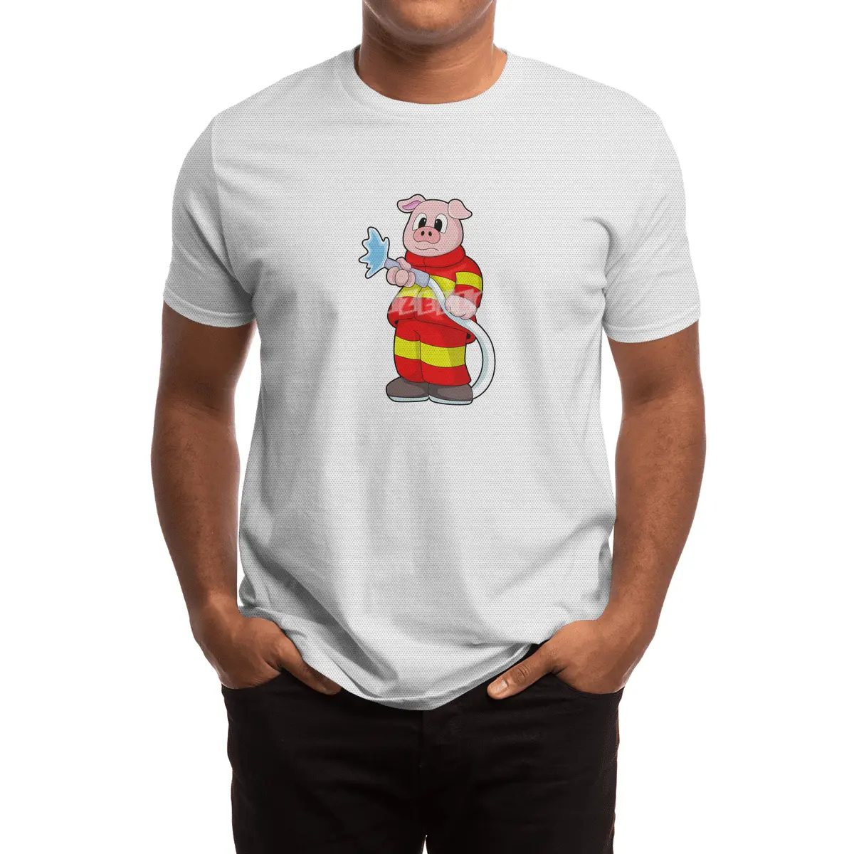 Pig as Firefighter with Hose Spor T-Shirt