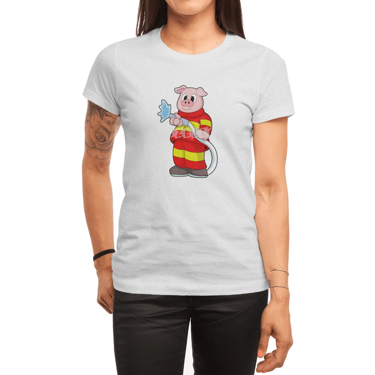 Pig as Firefighter with Hose Spor T-Shirt