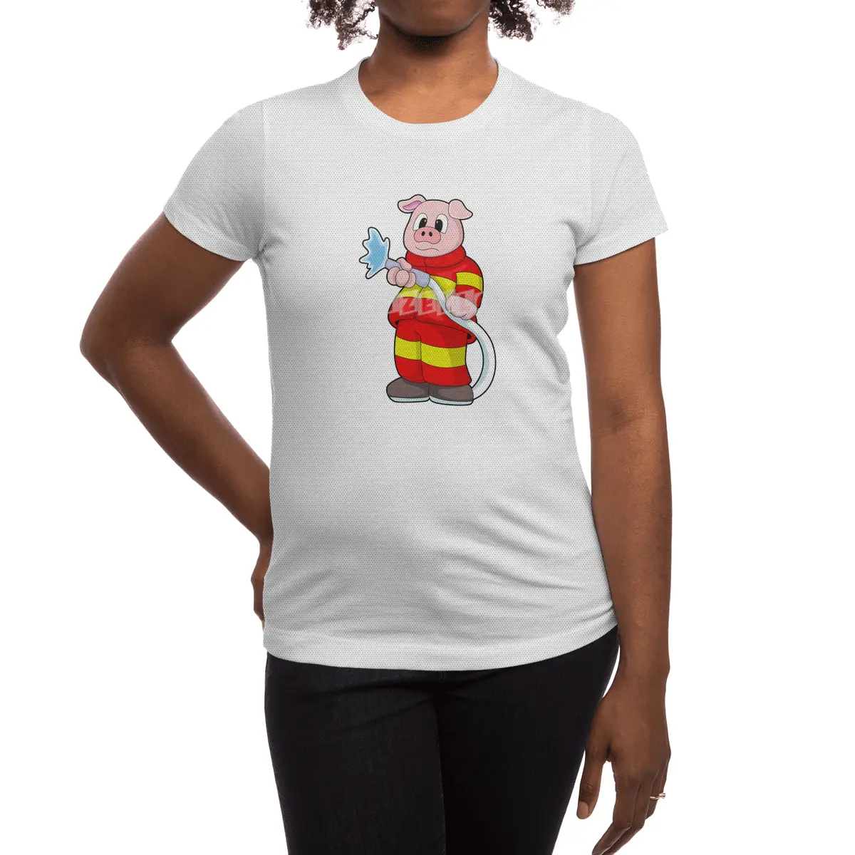 Pig as Firefighter with Hose Spor T-Shirt