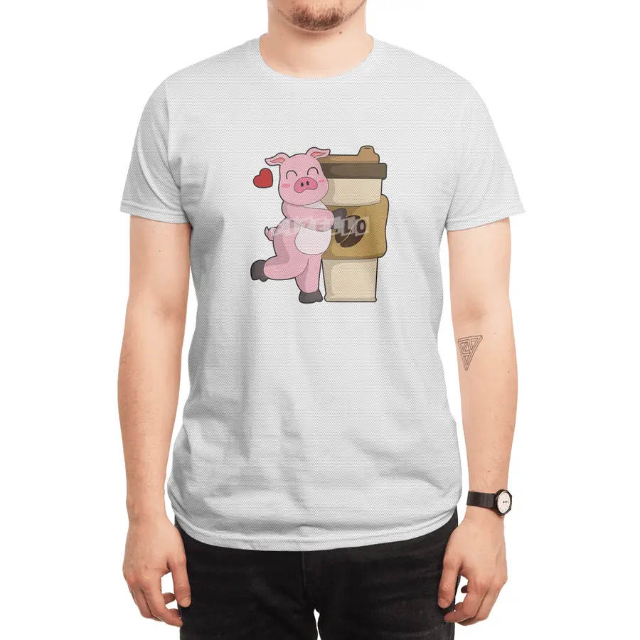 Pig with Coffee to go Spor T-Shirt