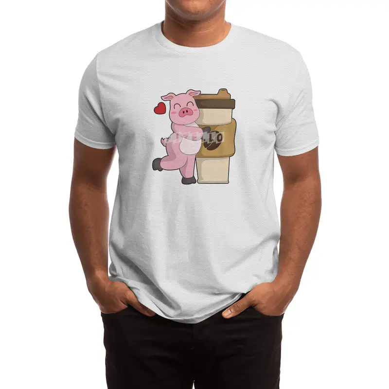 Pig with Coffee to go Spor T-Shirt