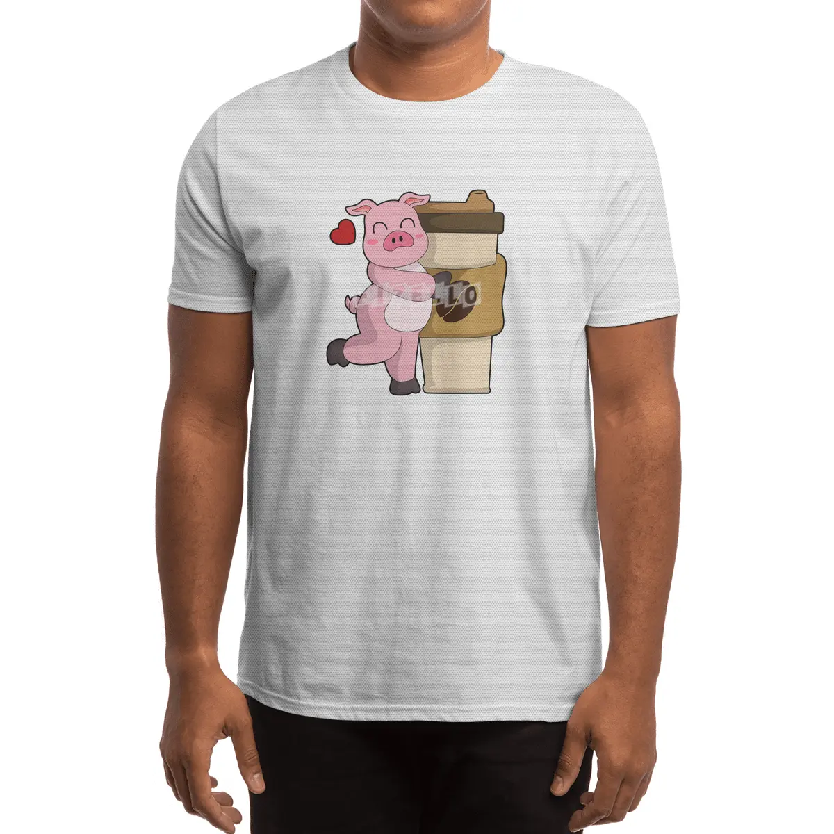 Pig with Coffee to go Spor T-Shirt