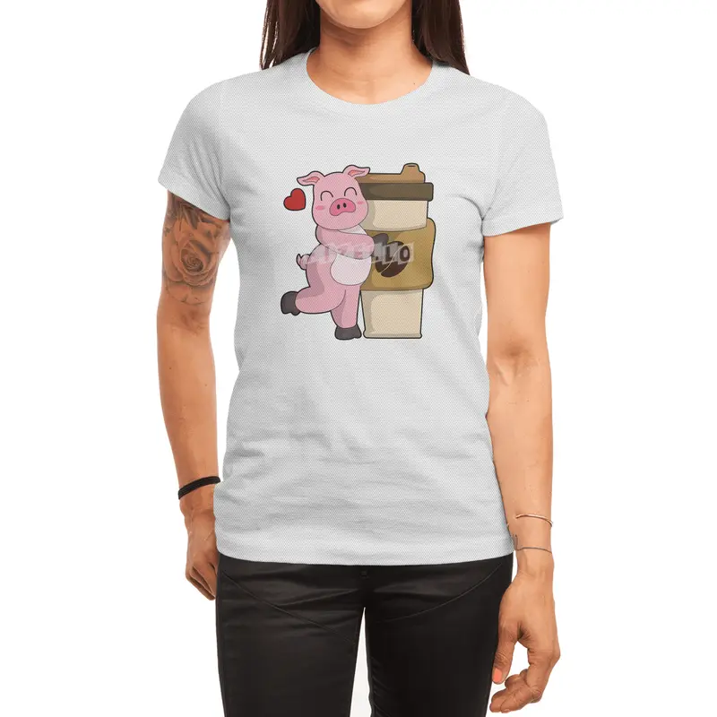 Pig with Coffee to go Spor T-Shirt