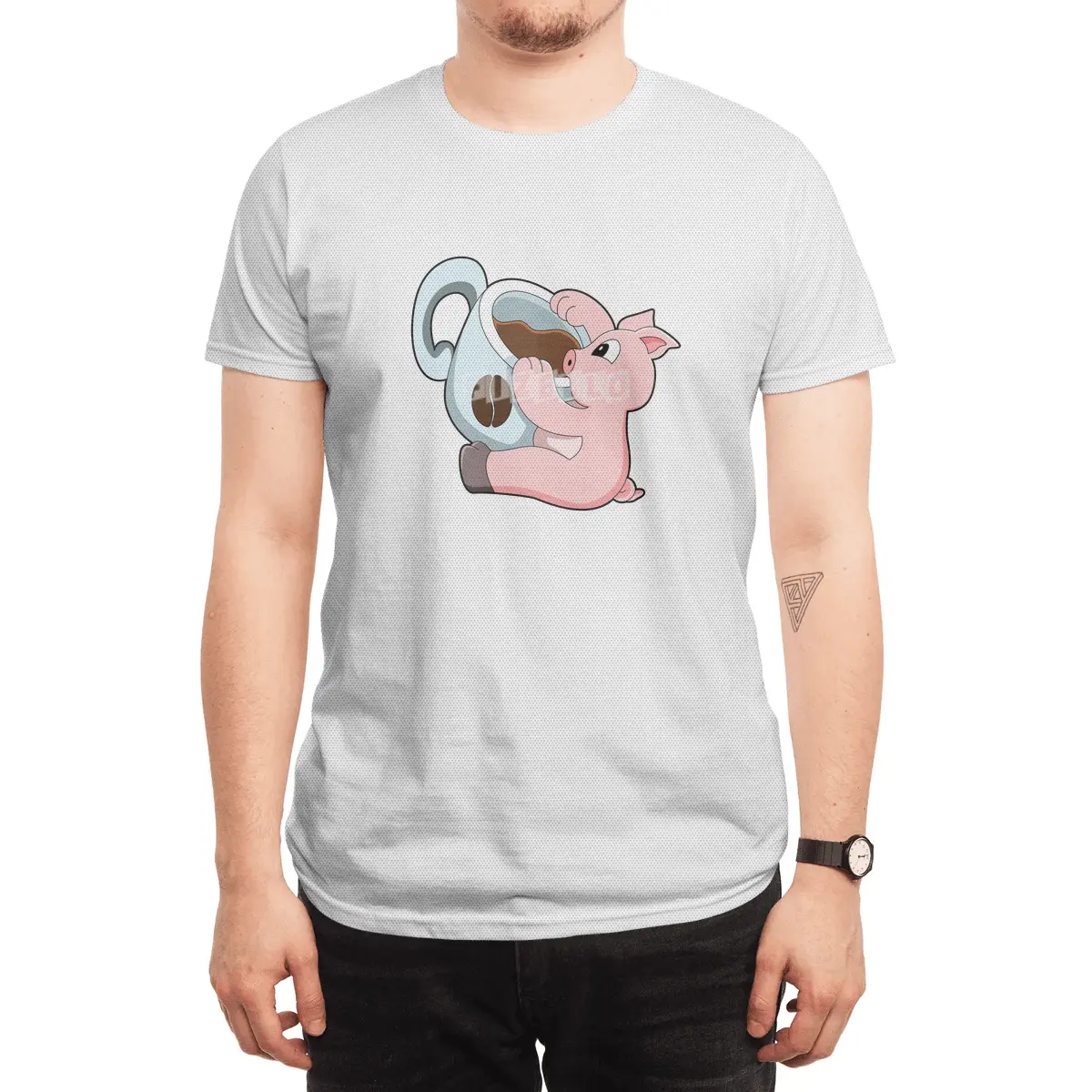 Pig with Cup of Coffee Spor T-Shirt