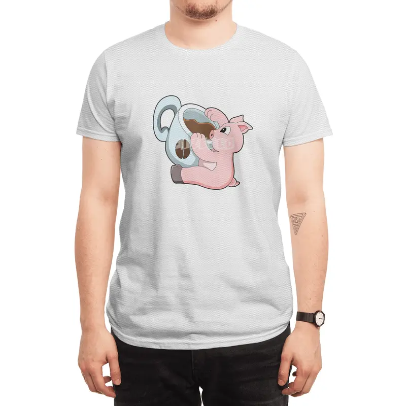 Pig with Cup of Coffee Spor T-Shirt