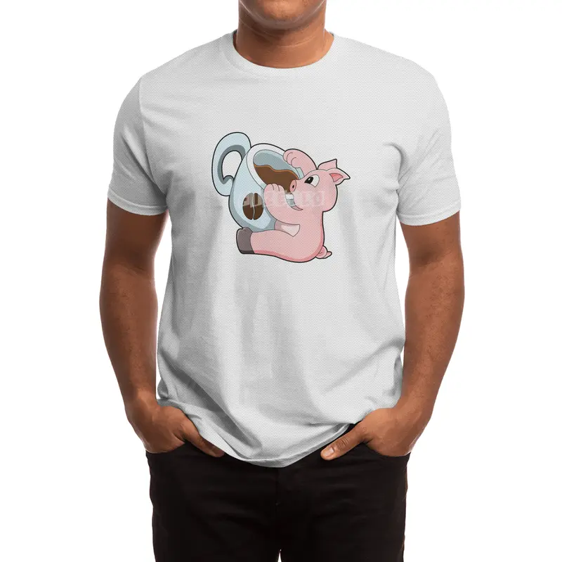 Pig with Cup of Coffee Spor T-Shirt
