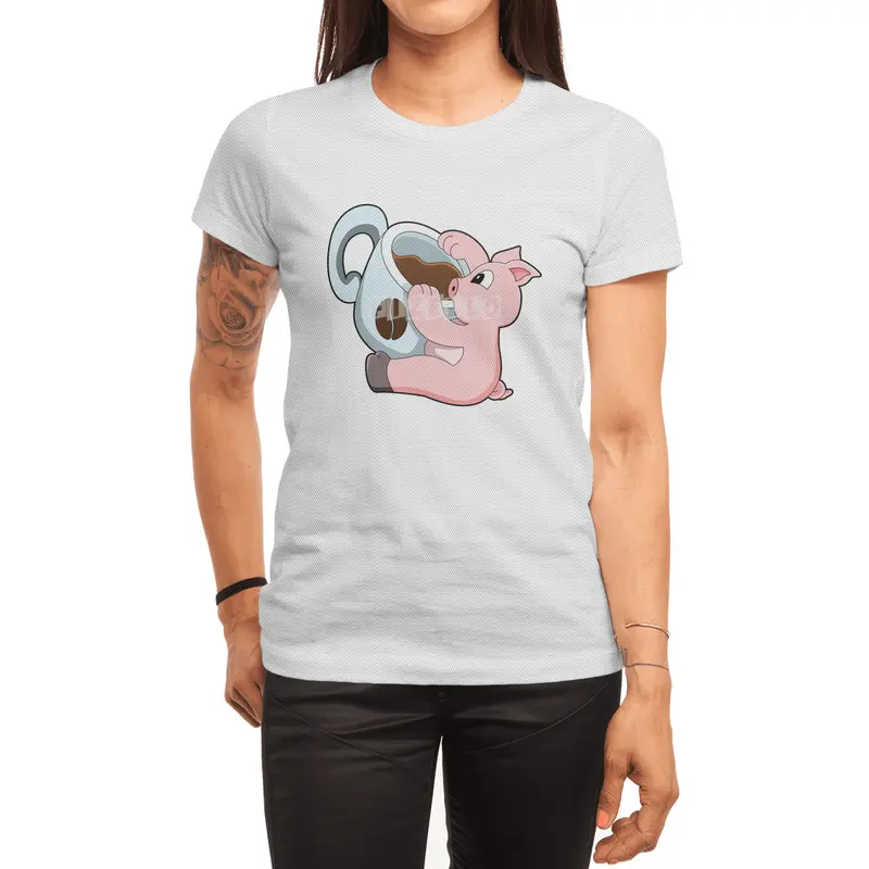 Pig with Cup of Coffee Spor T-Shirt
