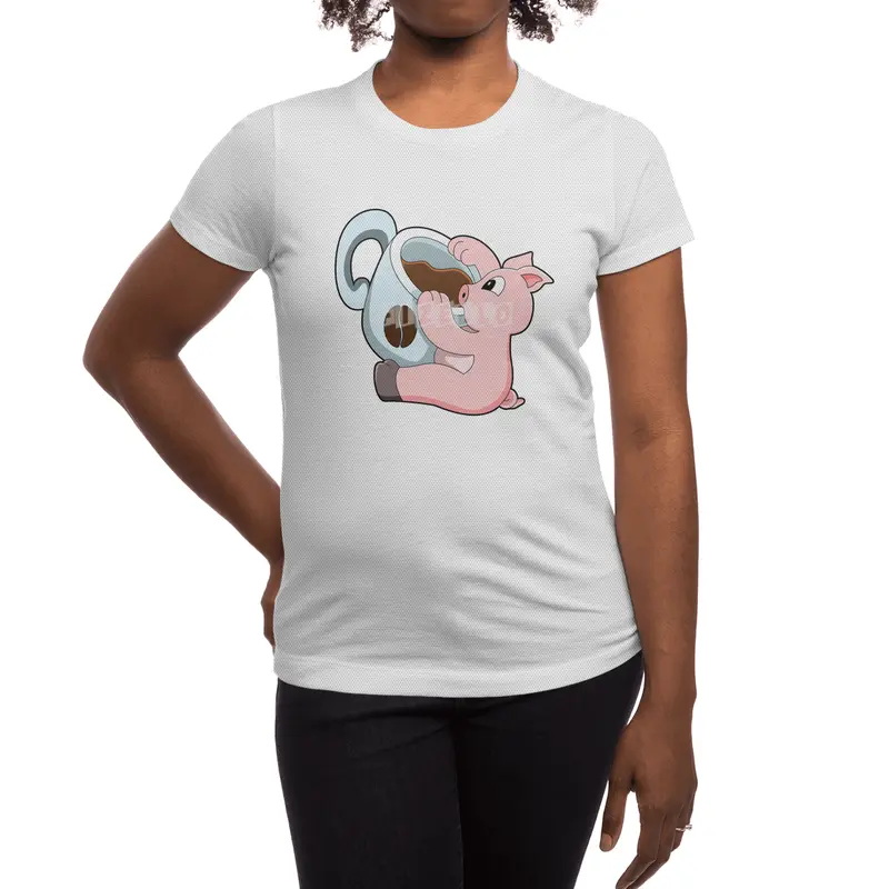 Pig with Cup of Coffee Spor T-Shirt