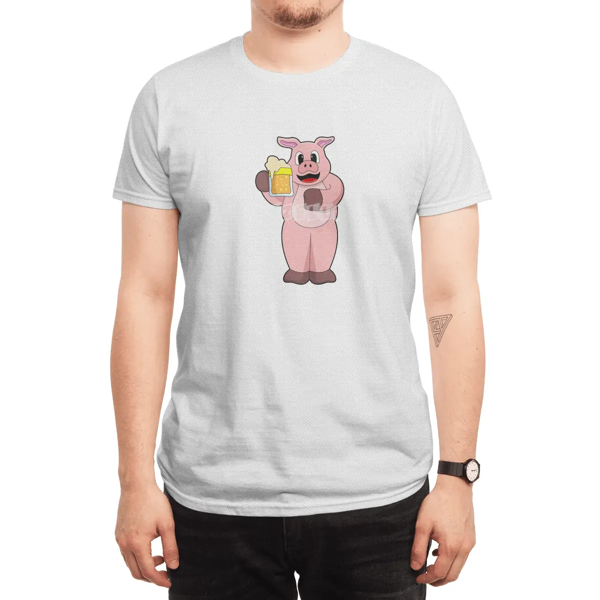 Pig with Glass of Beer Spor T-Shirt